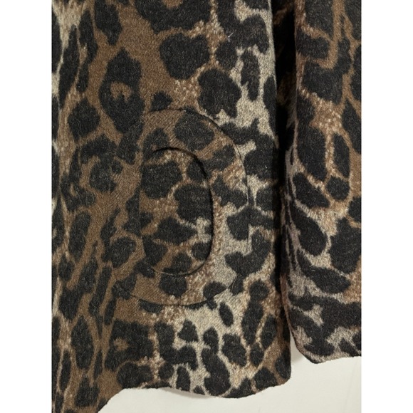 Betsey Johnson L Leopard Print Wool Blend Coat Jacket Toggle Closure Flared Hem - Picture 3 of 9